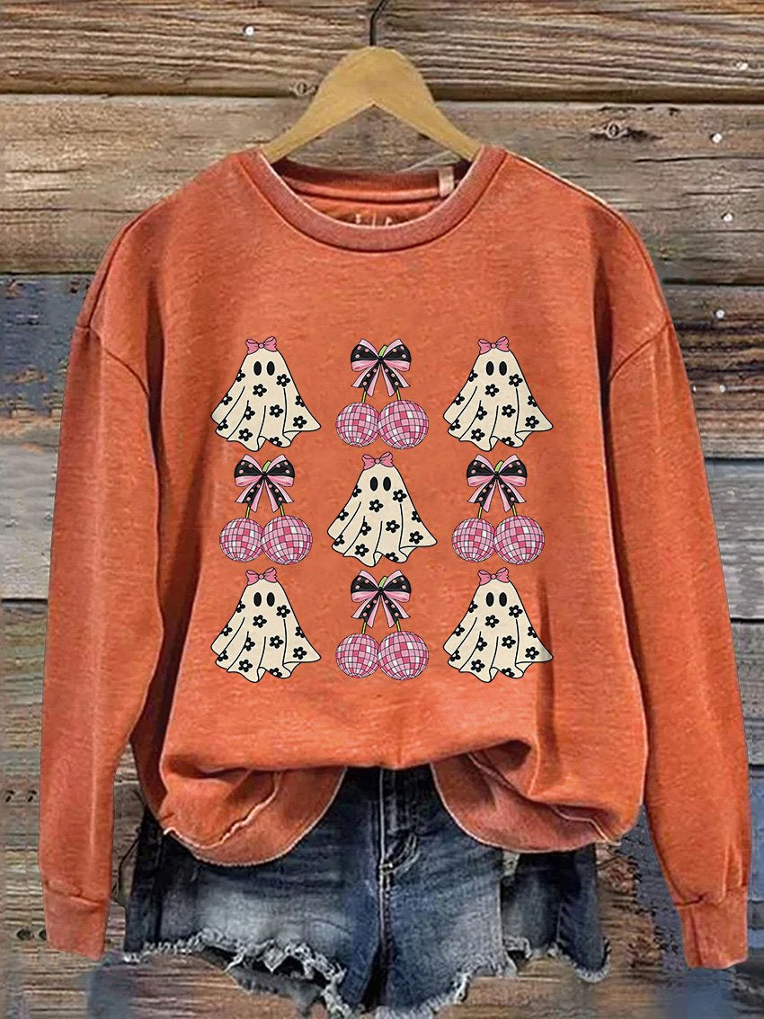 Coquette Halloween Pumpkin Cute Ghost Casual Print Sweatshirt