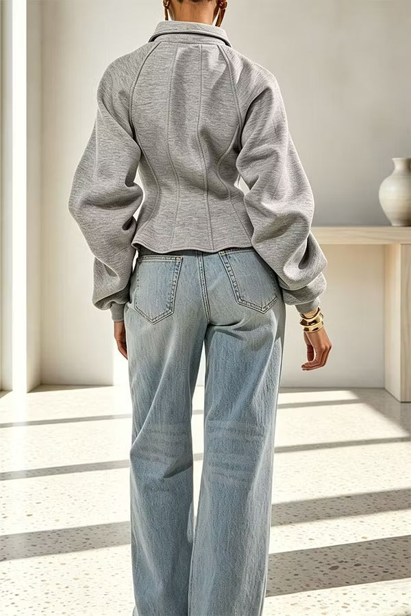 Aura Sculptural Corset-Style Zip-Up Sweatshirt