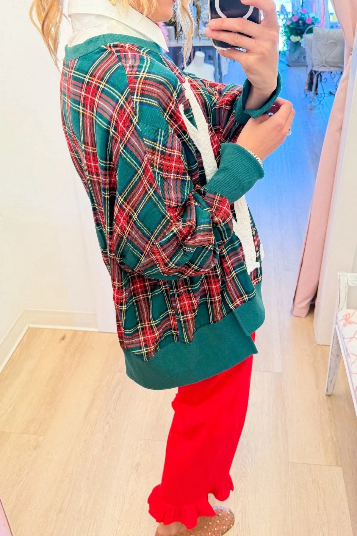 Green Plaid Holly Jolly Oversized Sweatshirt