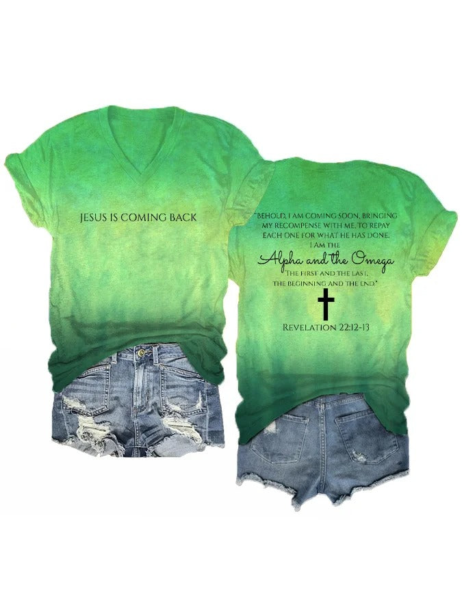 Women's Jesus is Coming Back Printed V-Neck T-Shirt