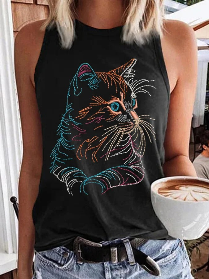 Gilet décontracté à imprimé chat mignon pour femme
