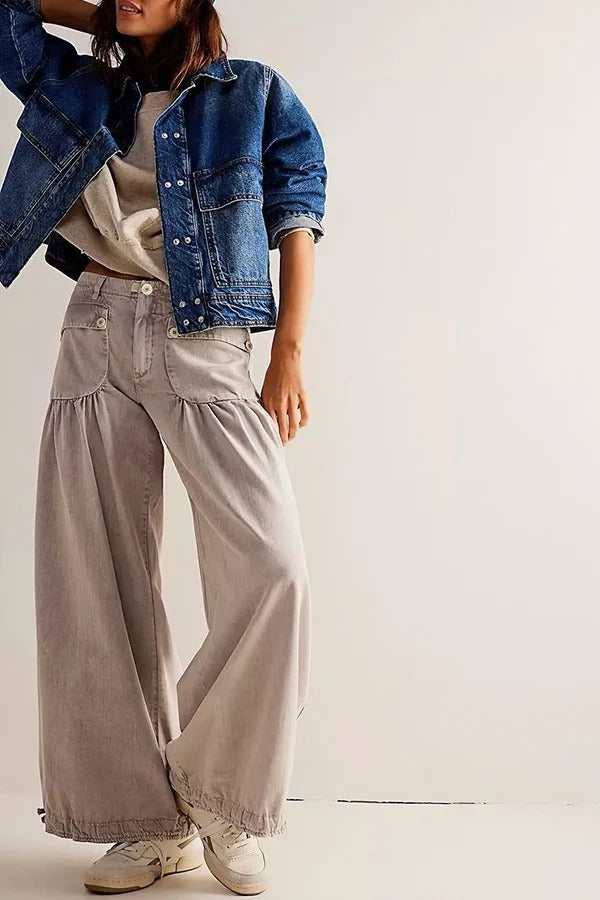 We The Free Denim Mid Rise Pocket Knotted Ankle Hem Lotus Balloon Jeans