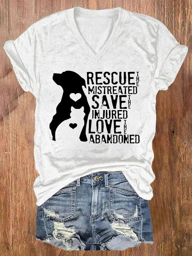 T-shirts décontractés pour femmes : Sauver les maltraités, sauver les blessés, aimer les abandonnés