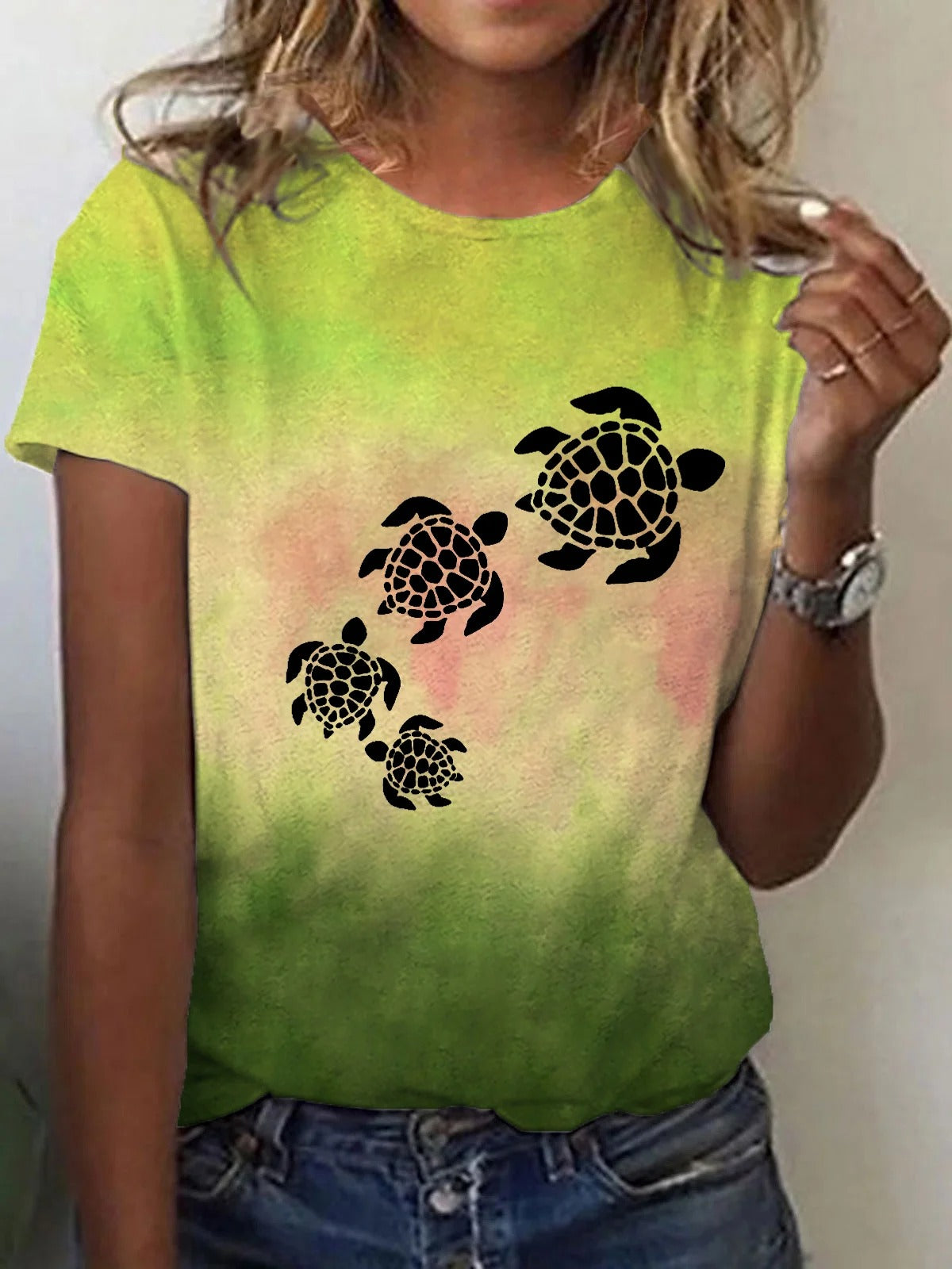 T-shirt décontracté imprimé tortue de plage pour femme