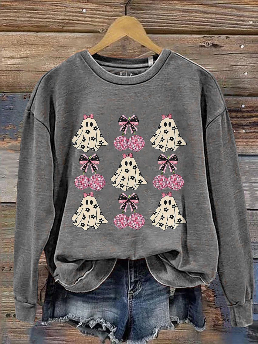 Coquette Halloween Pumpkin Cute Ghost Casual Print Sweatshirt
