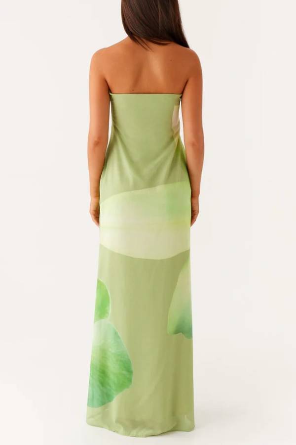Smooth and Elegant Satin Unique Floral Print Off Shoulder Maxi Dress