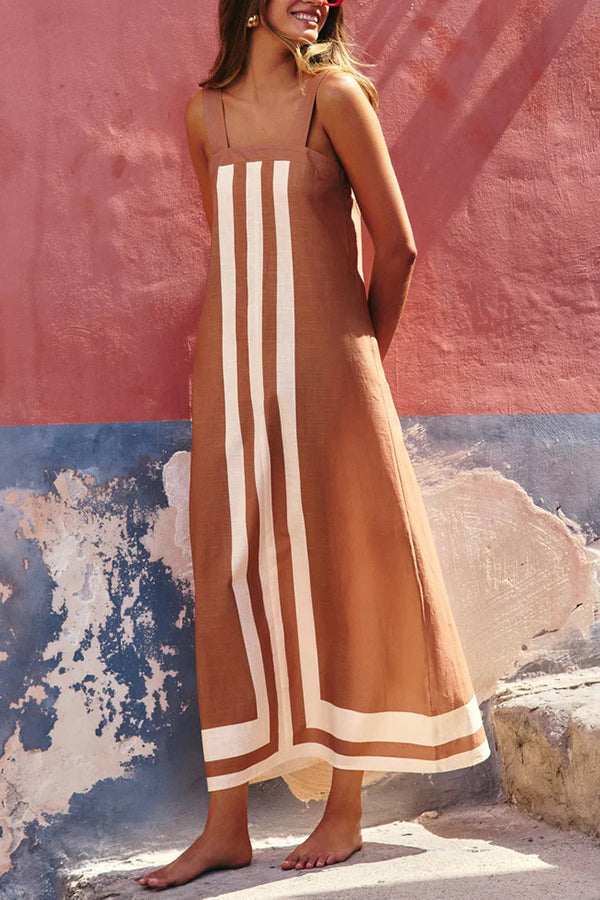 Robe longue décontractée à rayures et imprimé style resort