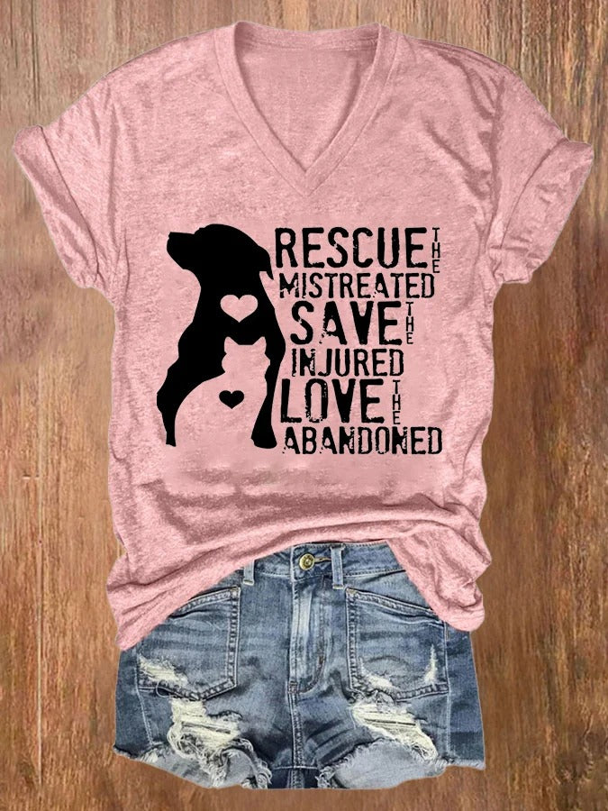 T-shirts décontractés pour femmes : Sauver les maltraités, sauver les blessés, aimer les abandonnés