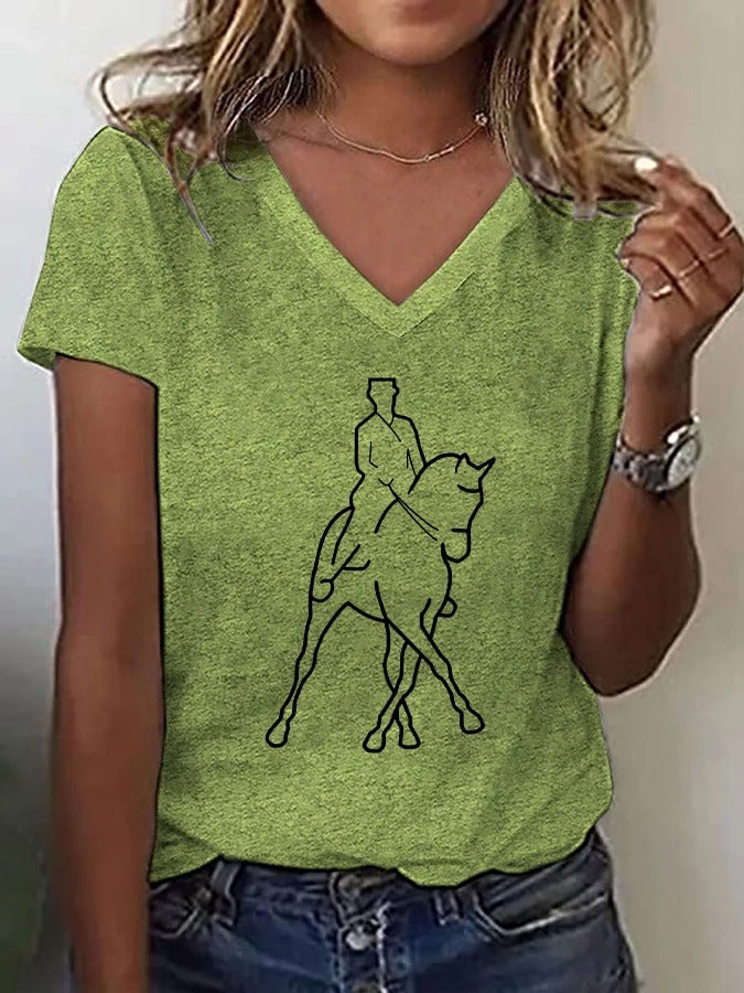 T-shirt imprimé cheval artistique pour femme