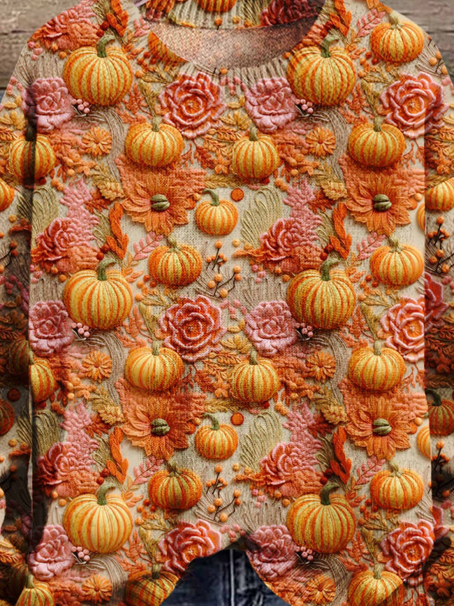 Pumpkin Flowers Autumn Season Halloween Art Print Knit Pullover Sweater