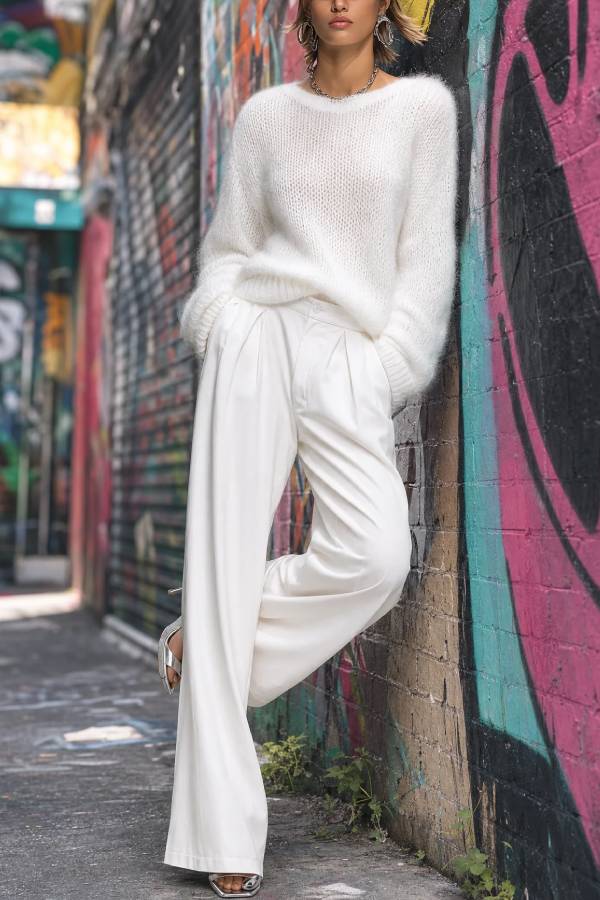 Elegant Solid Color Round Neck Loose Pullover Sweater