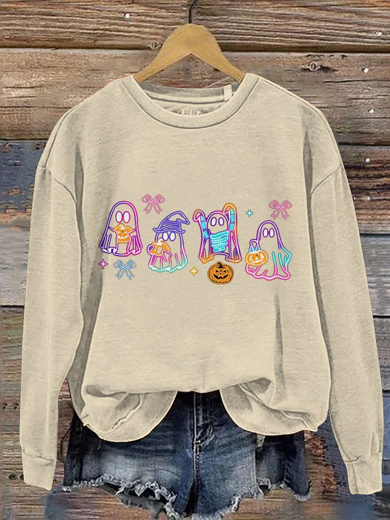 Sweat-shirt décontracté imprimé néon Halloween Coquette Fantôme d'Halloween