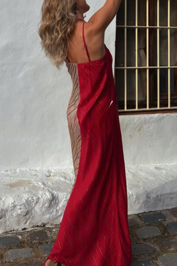 Modisches, lockeres Maxikleid mit V-Ausschnitt und Hosenträgern