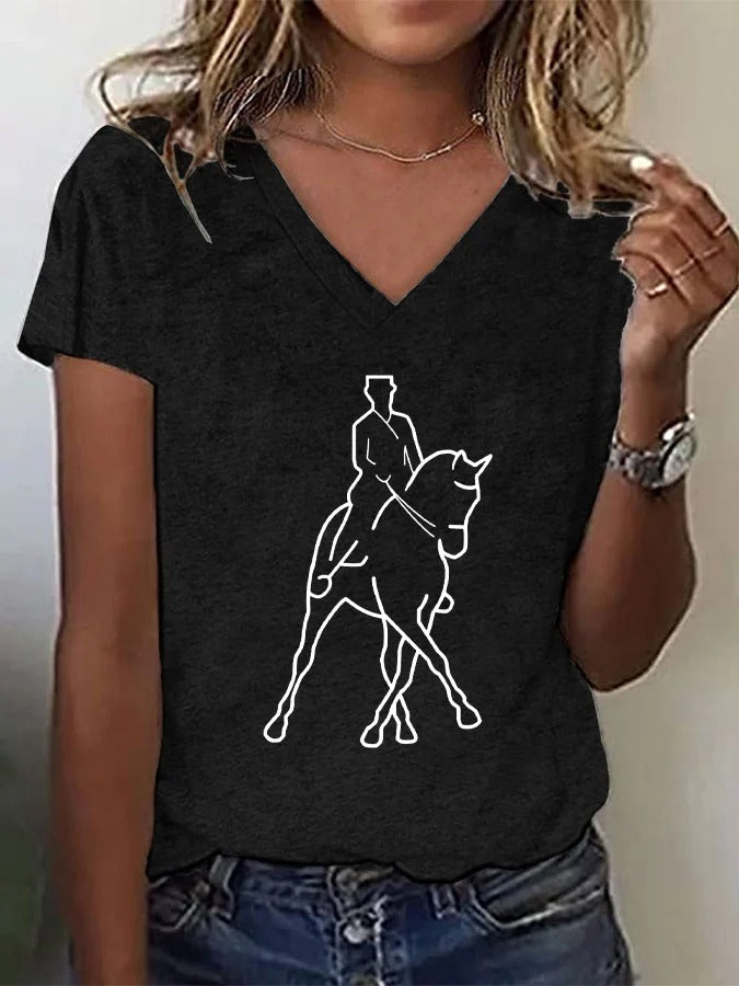 T-shirt imprimé cheval artistique pour femme