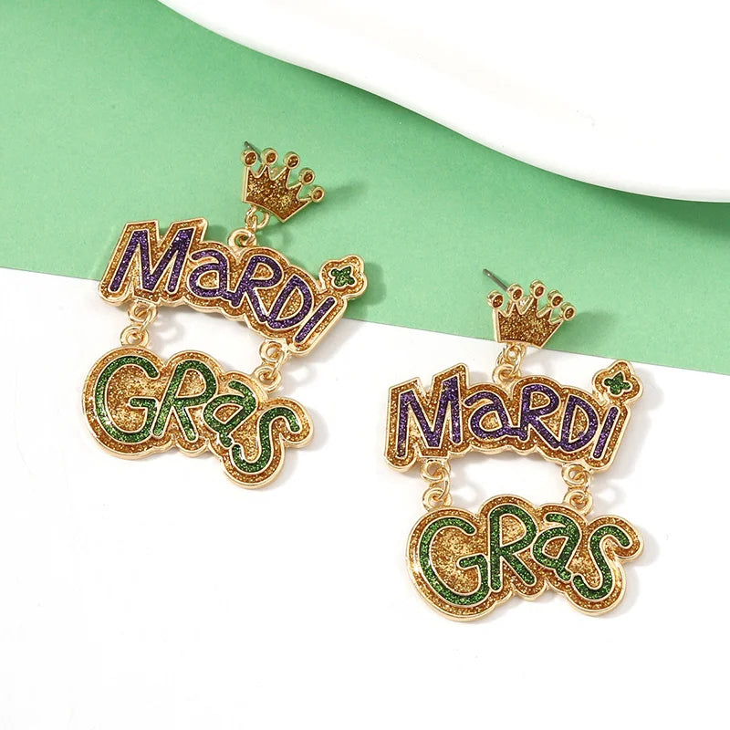 Mardi Gras Letter Earrings