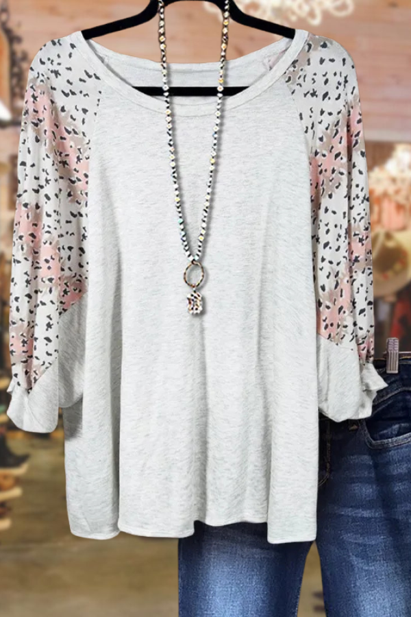 LEOPARD PRINT PATCHWORK RAGLAN SLEEVE TEE