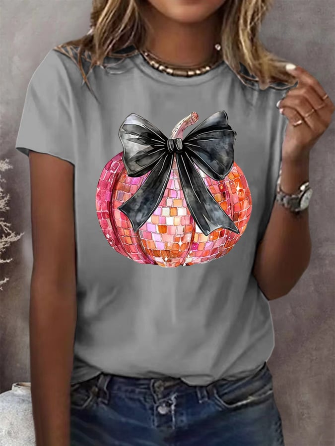 Women's Halloween Pumpkin Print Casual T-Shirt