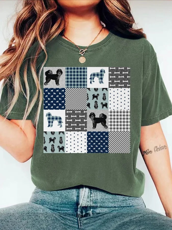 T-shirt à manches courtes et col rond pour femme, imprimé animal mignon, motif chiot
