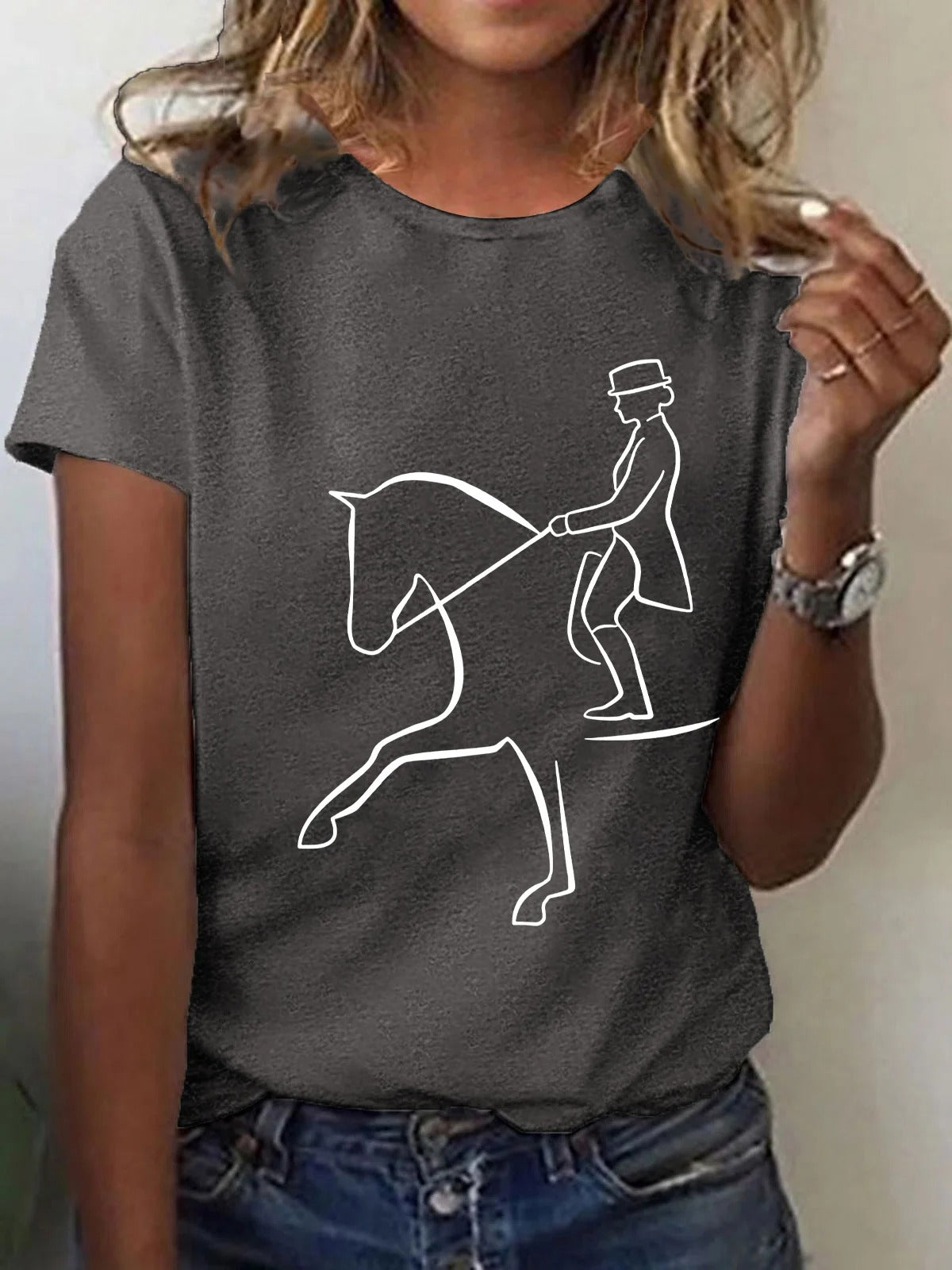 T-shirt imprimé cheval artistique pour femme