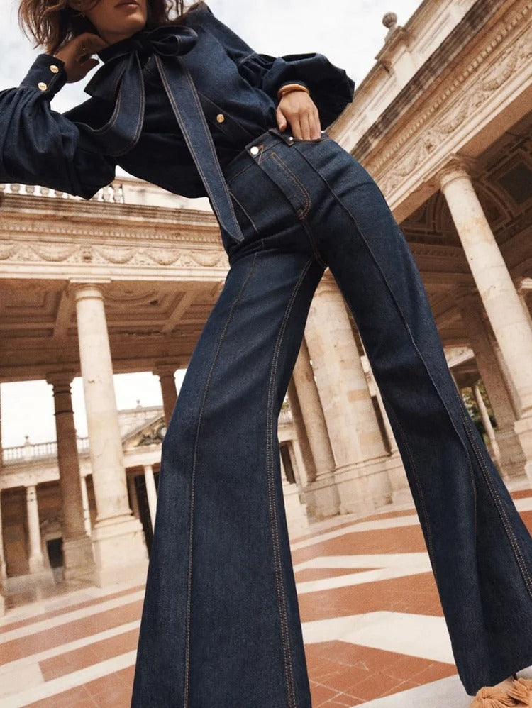 Tägliche High Waist Denim Flare Leg Jeans