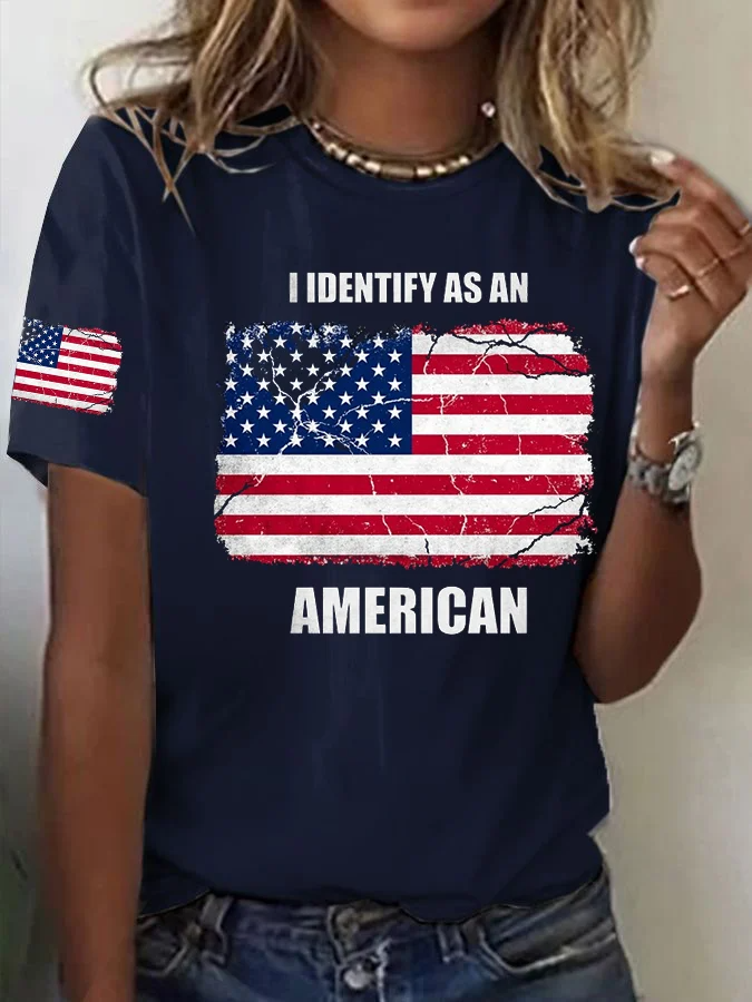 Women's I Identify As An American Print Casual T-Shirt