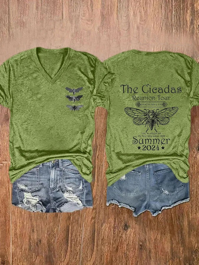 Women's The Cicada Graphic Print V Neck T-shirt