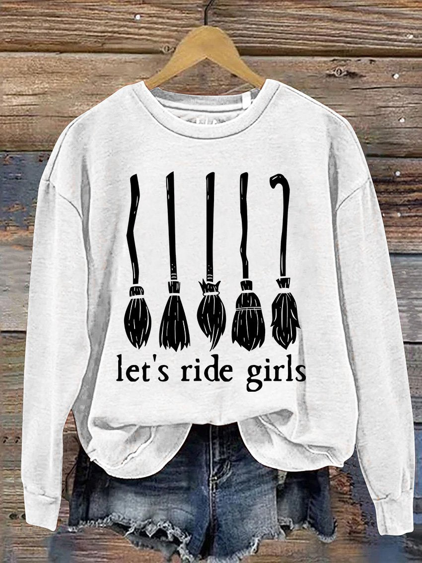 Let's Ride Girls Witches Halloween Casual Print Sweatshirt