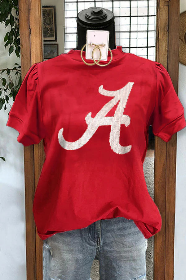 Alabama Sequin Casual Puff Sleeve Top