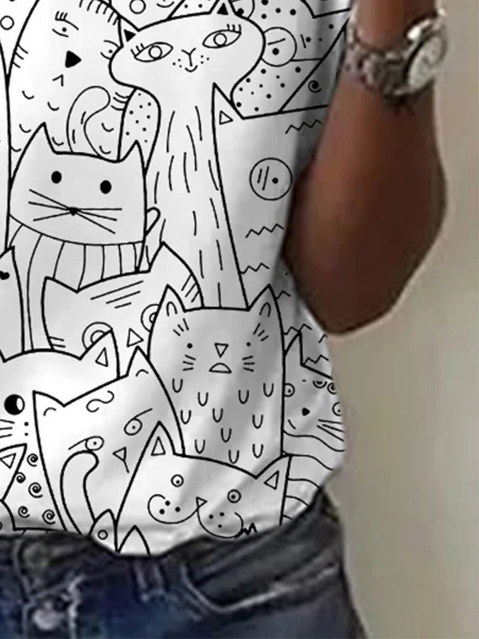 T-shirt imprimé chat mignon pour femme
