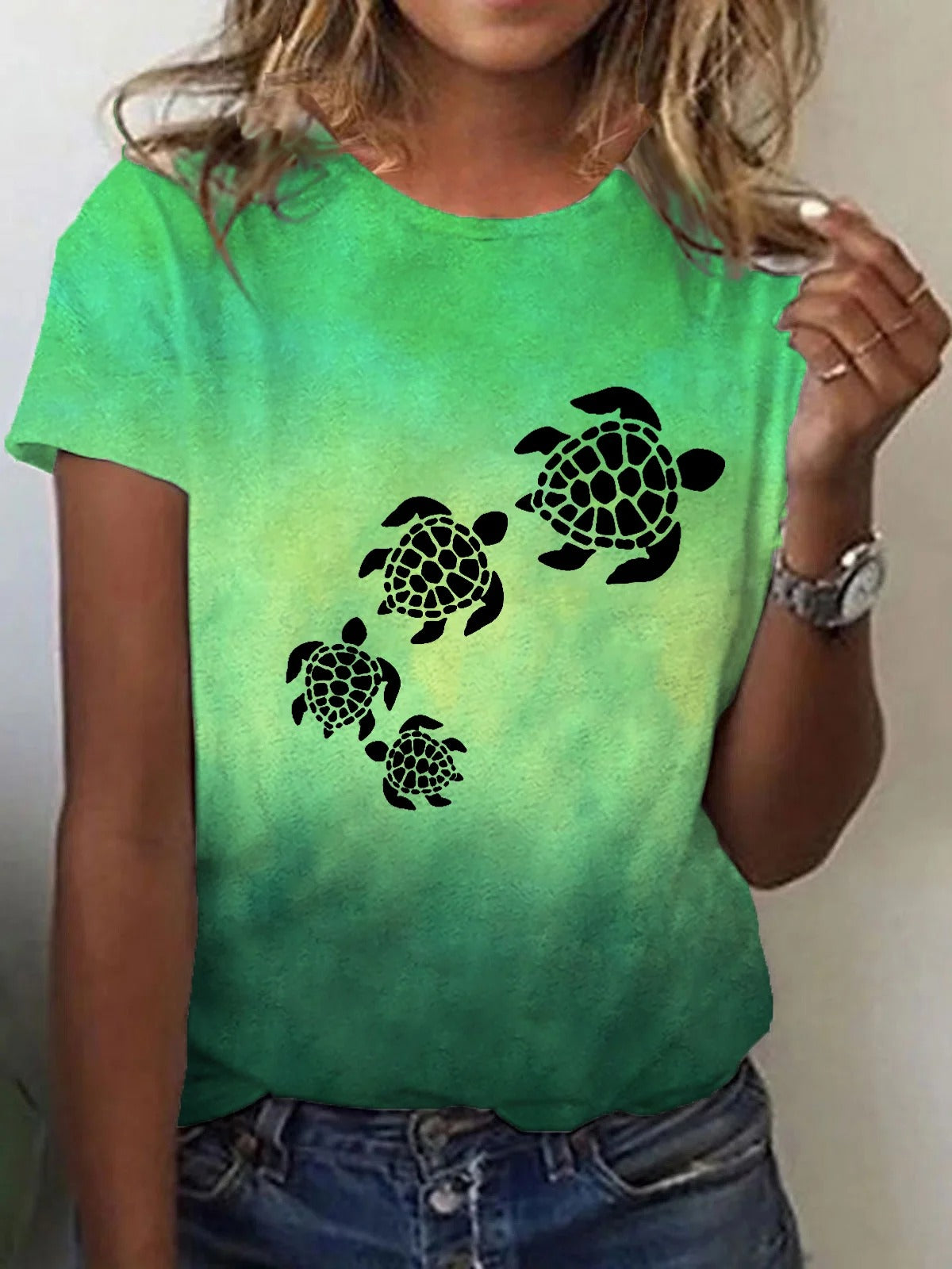 T-shirt décontracté imprimé tortue de plage pour femme