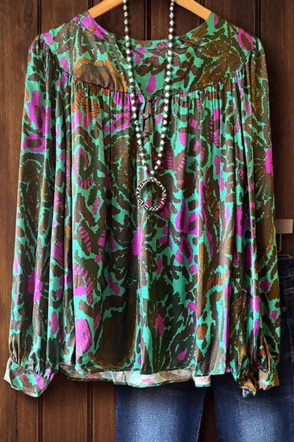 FLOWER PRINT V NECK TOP