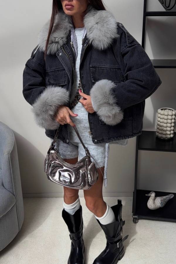 Light Gray Oversized Crew Neck Knit Sweater & Shorts Two Piece Set