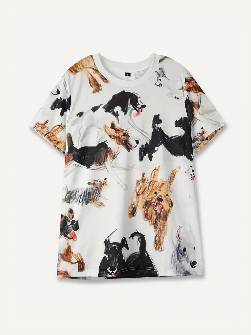 T-shirt à manches courtes pour femme avec imprimé chien