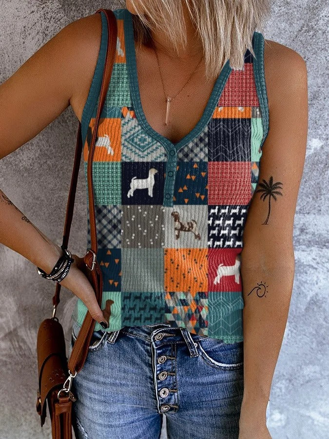 Gilet à carreaux pour femme avec imprimé animal et chien