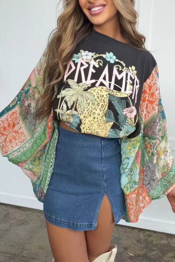 Dreamer Leopard Floral Kimono Tee