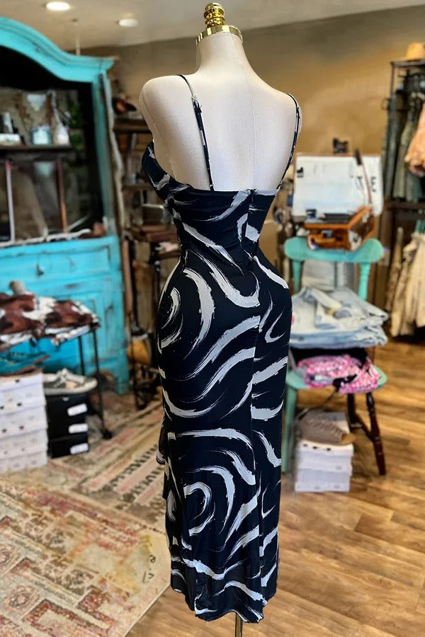 Pretty Abstract Print Ruffle Dress