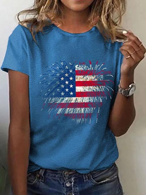 Women's Independence Day Love Fireworks Flag Print T-Shirt