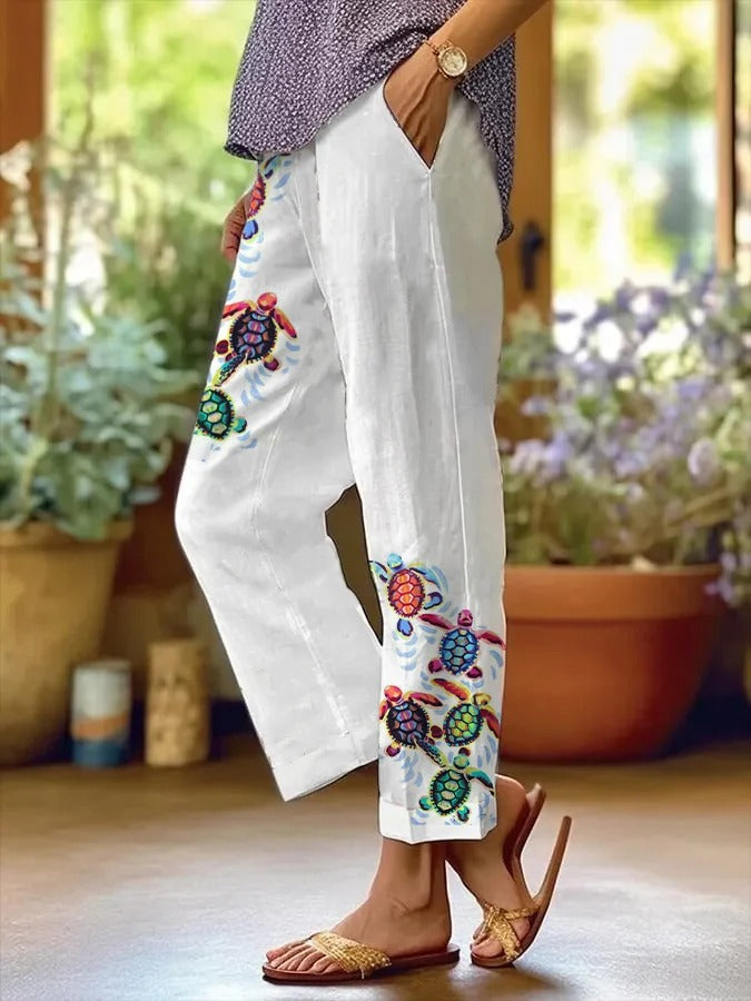 Freizeithose mit Meeresschildkröten-Print für Damen