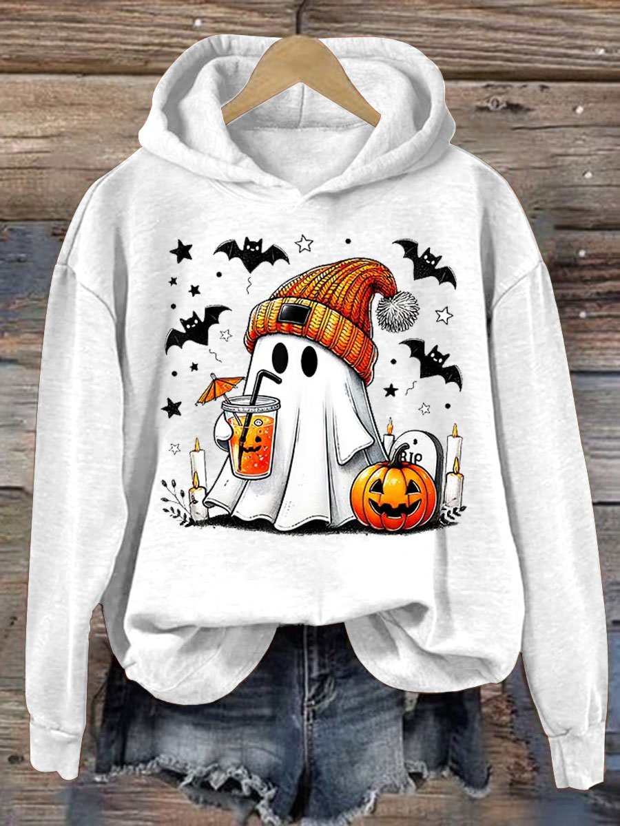 Halloween Ghost Pumpkin Spice Latte Print Casual Sweatshirt