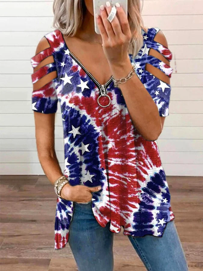 Haut décontracté à imprimé étoiles tie-dye pour femme