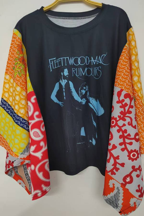 Rock Band Patchwork-Sleeve Top