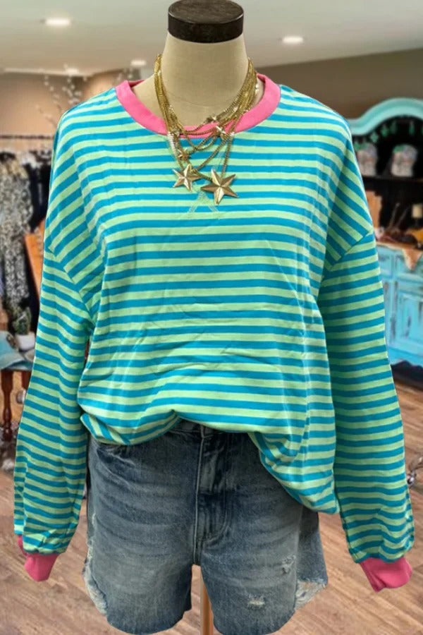 Striped Contrast Trim Oversized Sweatshirt