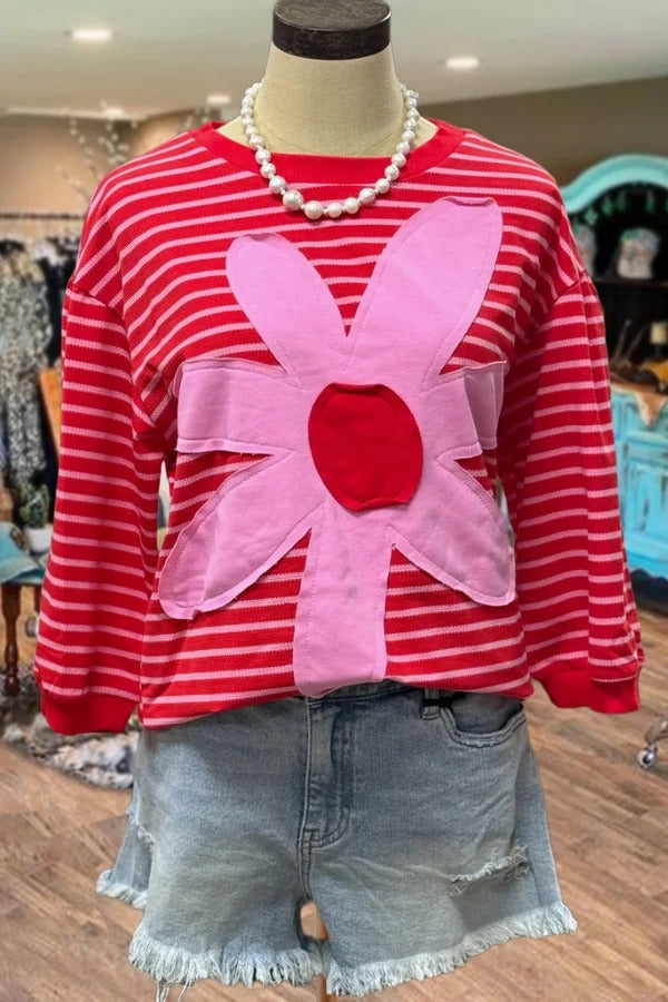 Striped Daisy Patch Top
