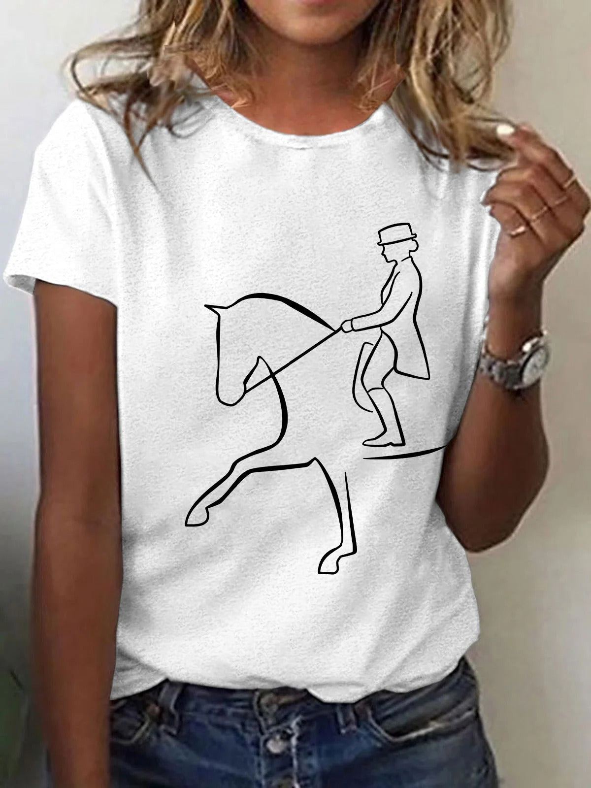 T-shirt imprimé cheval artistique pour femme