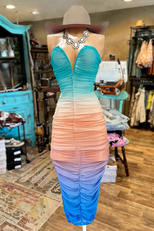 Belle robe tube à col en V dégradé