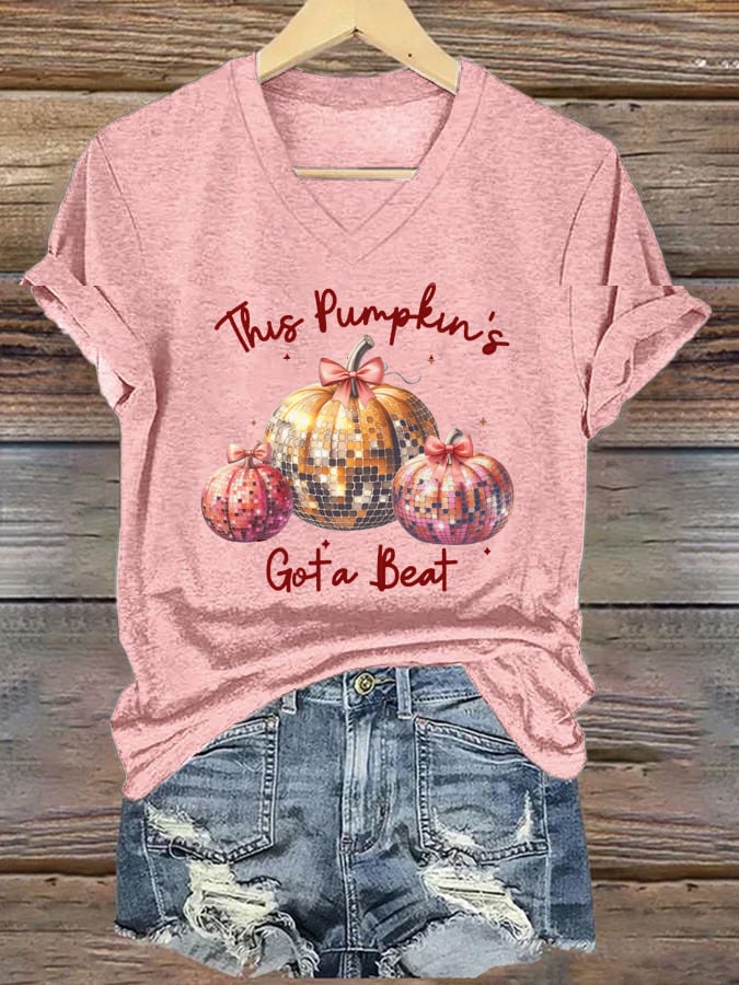 Women's Halloween Pumpkin Print Short Sleeve T-Shirt