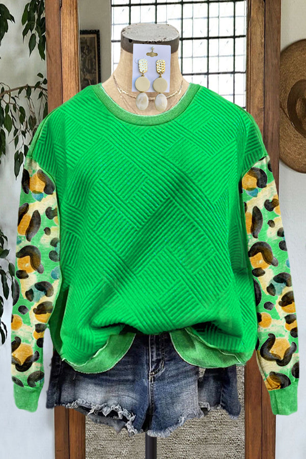 Casual Leopard Color Printed Patchwork Sweatshirt