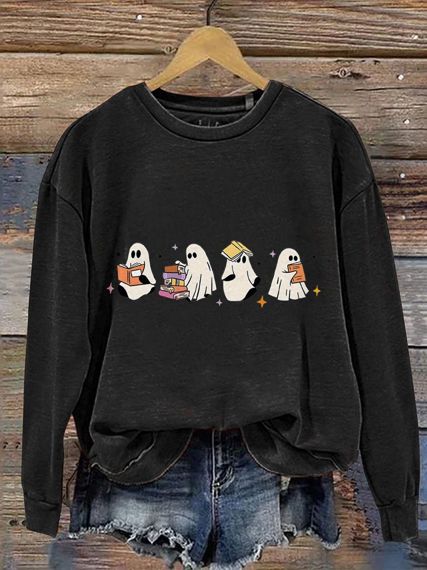Ghosts Reading Books Casual Print Sweatshirt