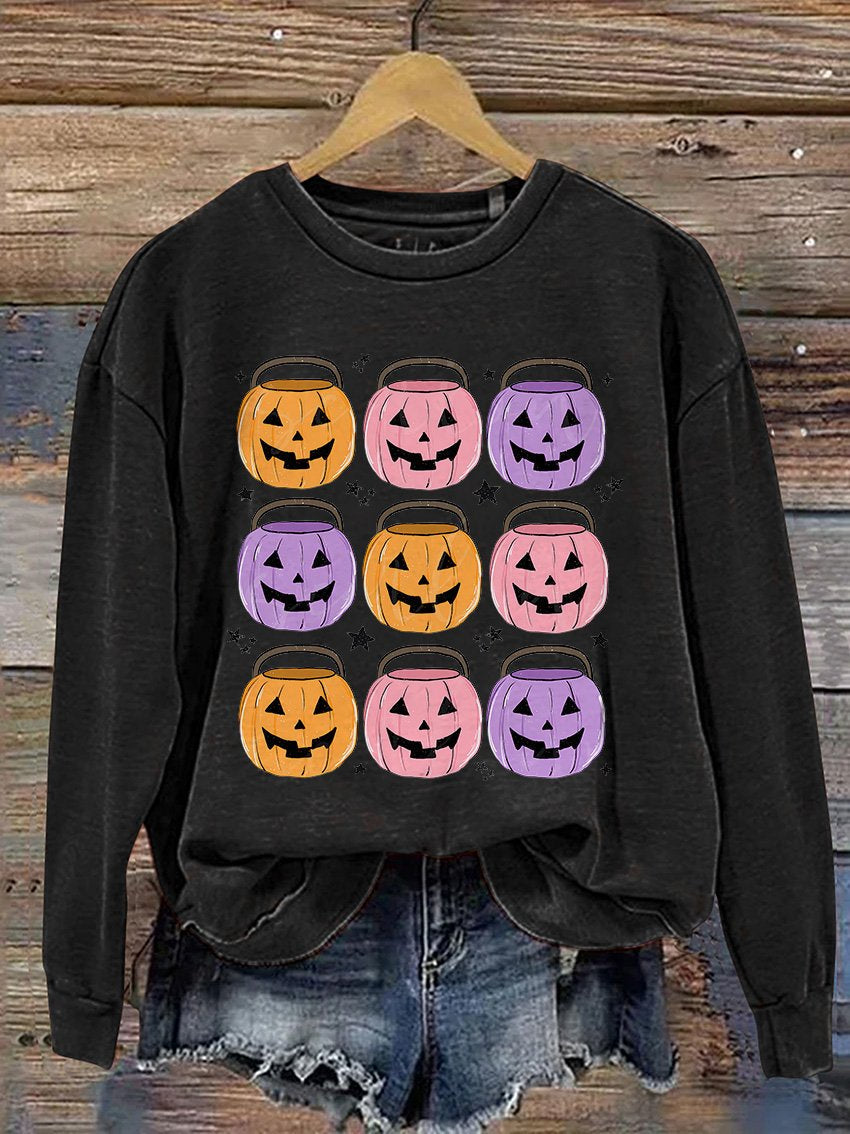 Pumpkin Buckets Halloween Casual Print Sweatshirt