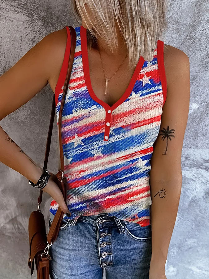 Débardeur décontracté à imprimé drapeau vintage pour femme